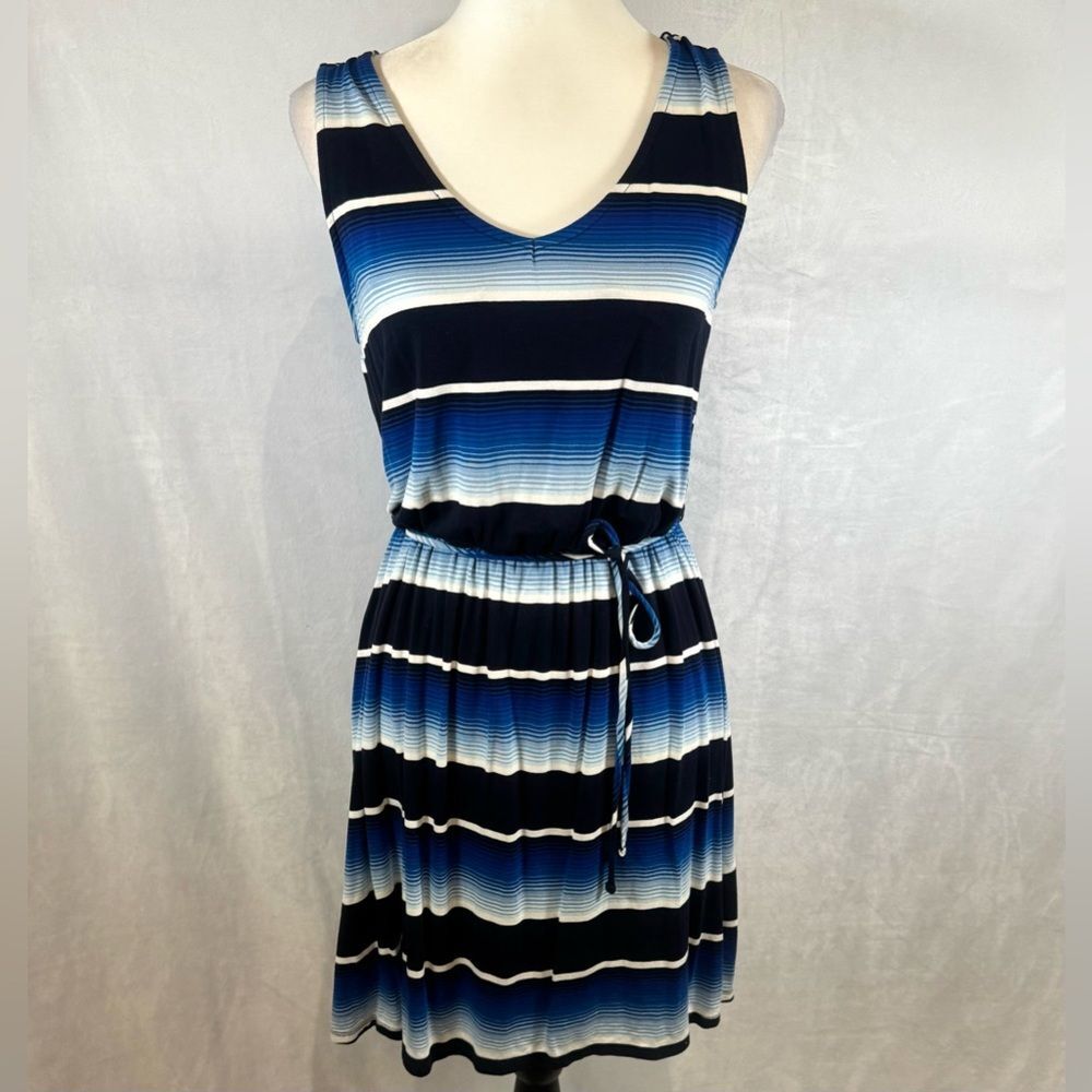 Merona blue and white striped belted dress size medium